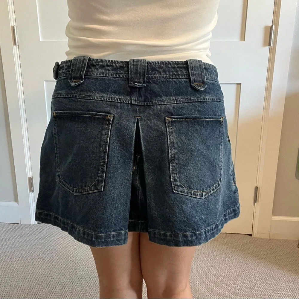 GRLFRND Blue Denim Pleated Low Rise Mini Skirt with Side Zipper Size 31 - Picture 5 of 10